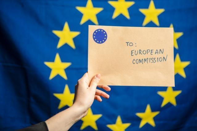 European flag and symbolic handshake